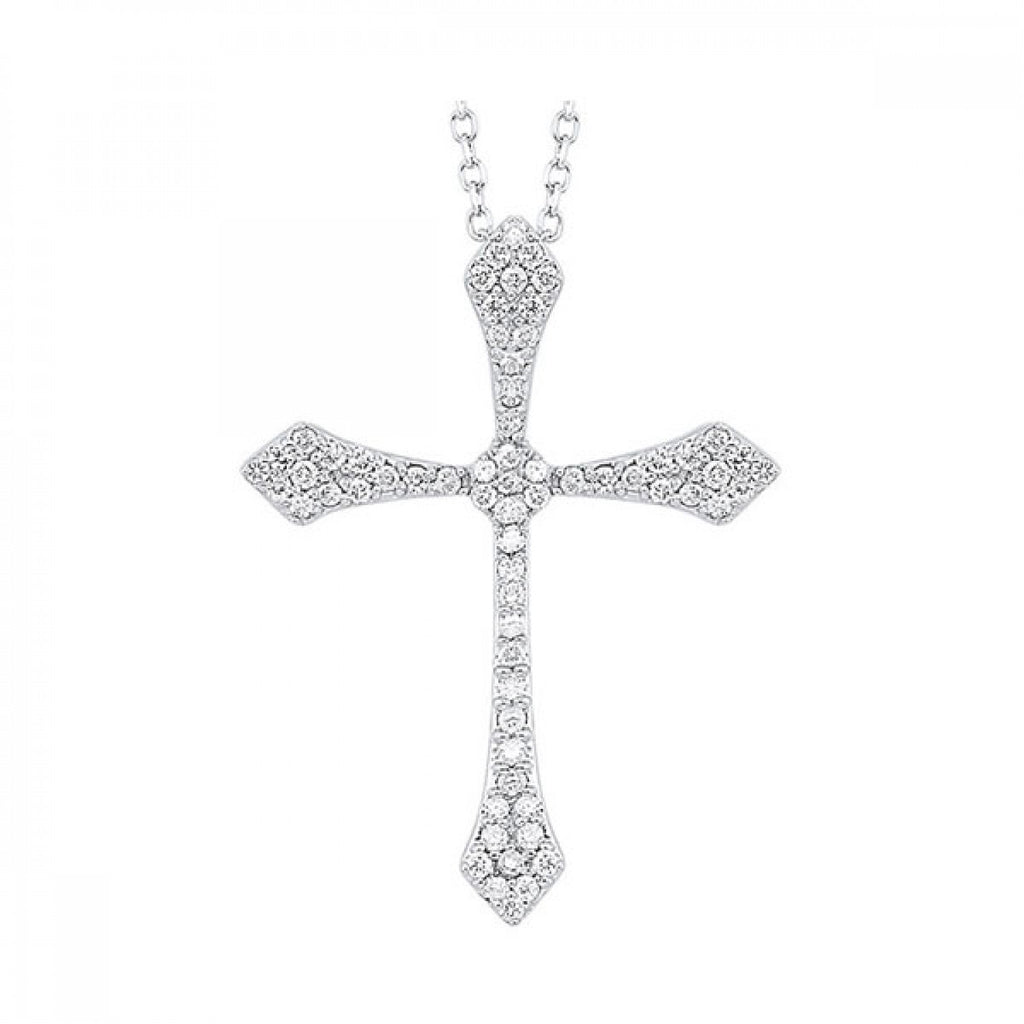 14K White Gold Diamond Cross Necklace with 0.14ctw Diamonds