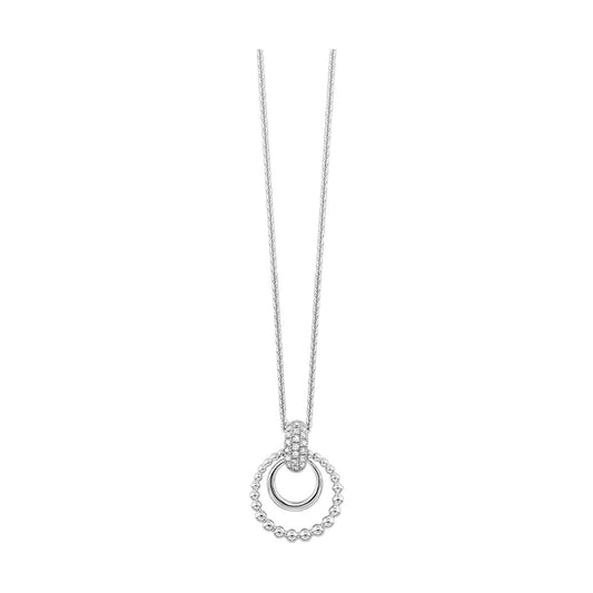 Sterling silver necklace with diamond circles.