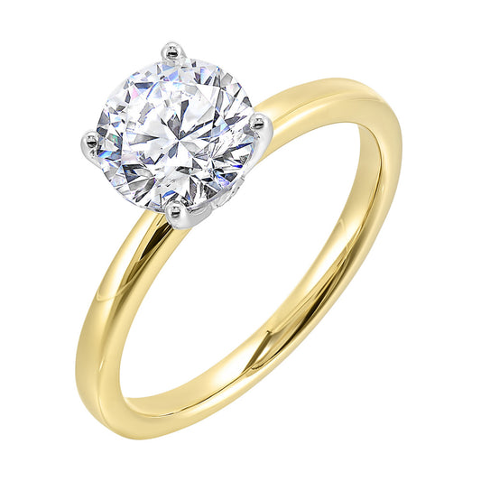Solitaire diamond ring, white-yellow gold band.