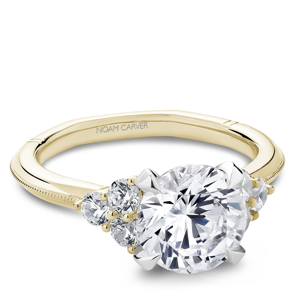 Yellow gold ring with six round diamonds.