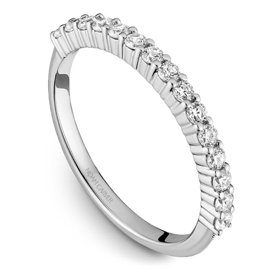 14K white gold band with round diamonds.