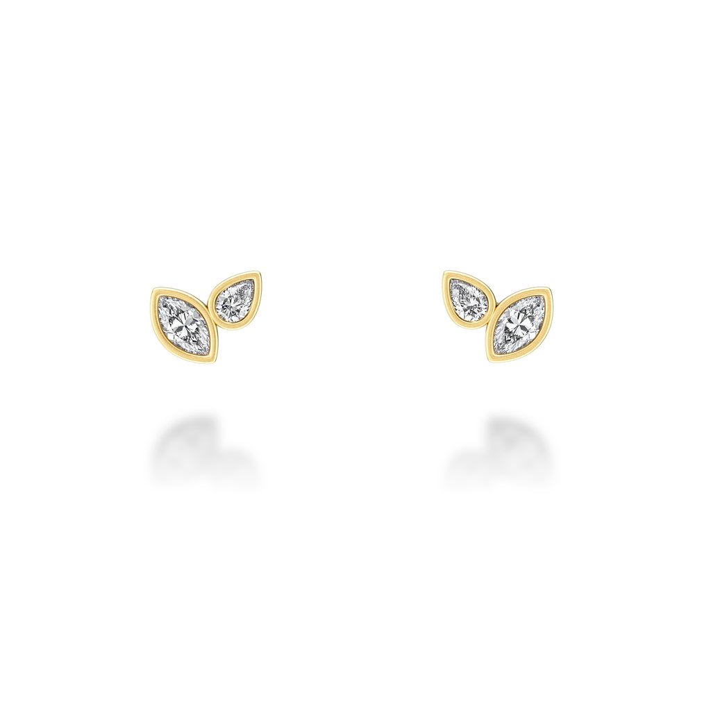 Marquise diamond earrings in yellow gold.