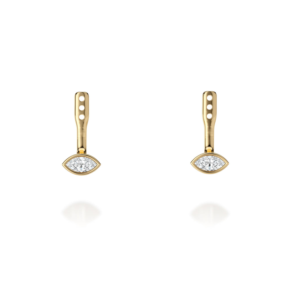 Marquise diamond earrings, yellow gold setting.
