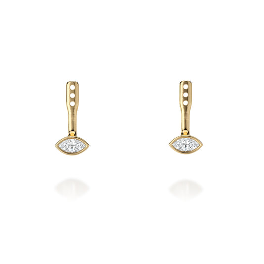 Marquise diamond earrings, yellow gold setting.