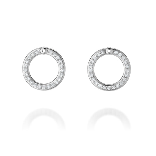 14K white gold circle diamond earrings.