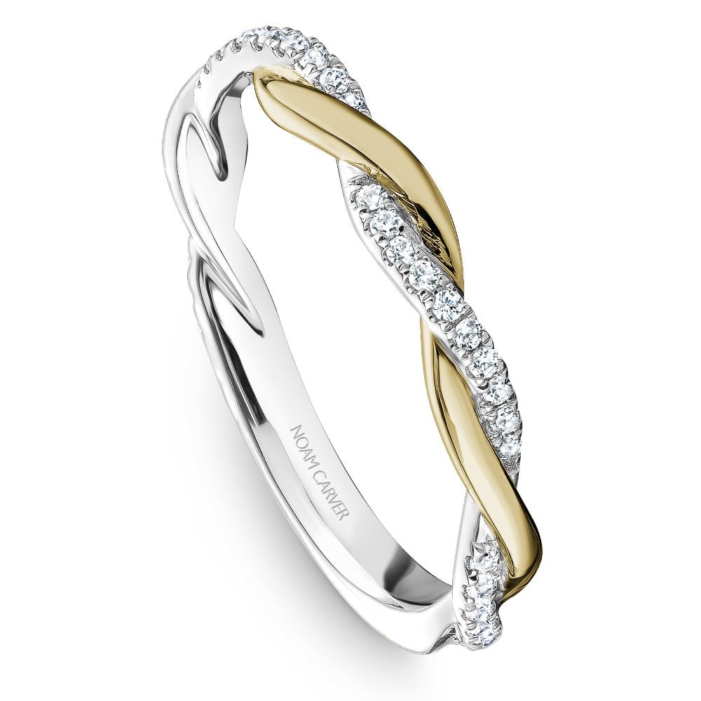 Two-tone diamond twist wedding band.