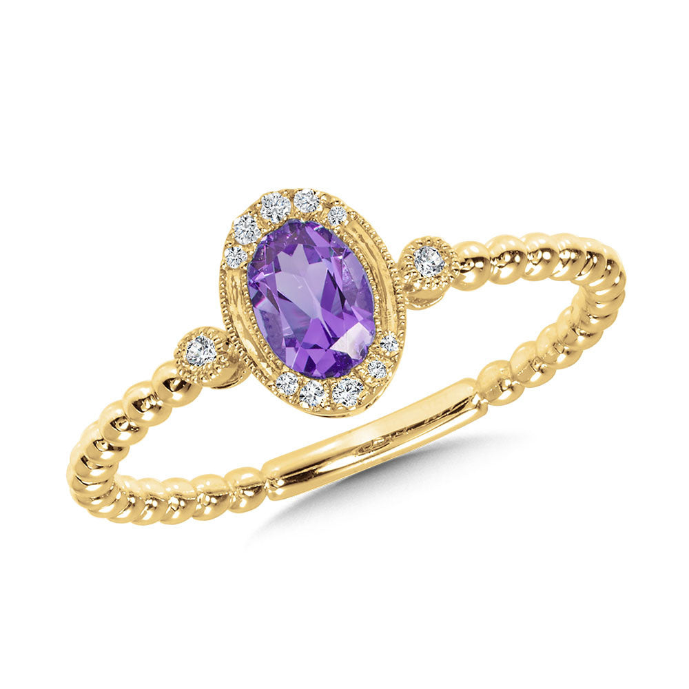Oval amethyst ring with diamond accents.