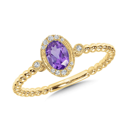 Oval amethyst ring with diamond accents.