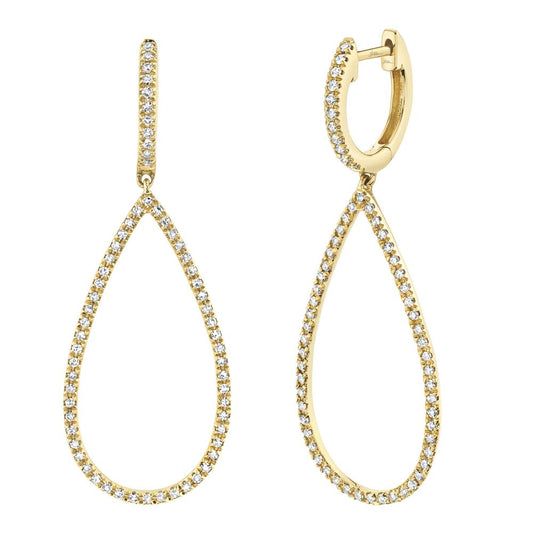 Gold teardrop earrings with diamond accents.