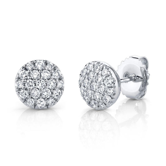 Round diamond cluster stud earrings in white gold.