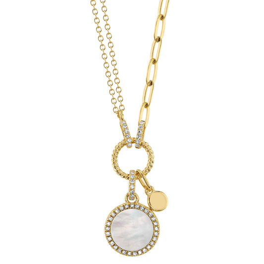Yellow gold necklace with mother of pearl.