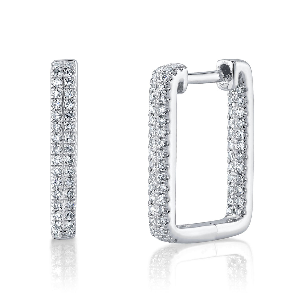 Square hoop diamond earrings in white gold.