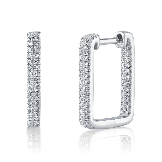 Square hoop diamond earrings in white gold.