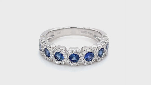 ReMARKable Designs Color Gemstone Band in 14 Karat White Gold with 7 Round Sapphires 0.88ctw
