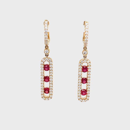 David Kord Drop Gemstone Earrings in 14 Karat Yellow Gold with 6 Round Rubies 0.67ctw