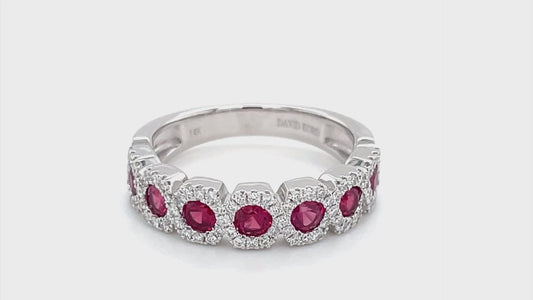 ReMARKABLE Designs Color Gemstone Band in 14 Karat White Gold with 7 Round Rubies 0.91ctw