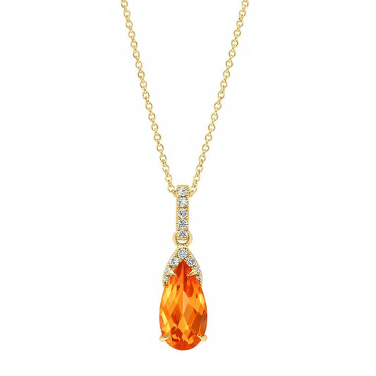David Kord Ladies Pendant Color Gemstone Necklace in 18 Karat Yellow Gold with 1 Pear Citrine 1.62ctw