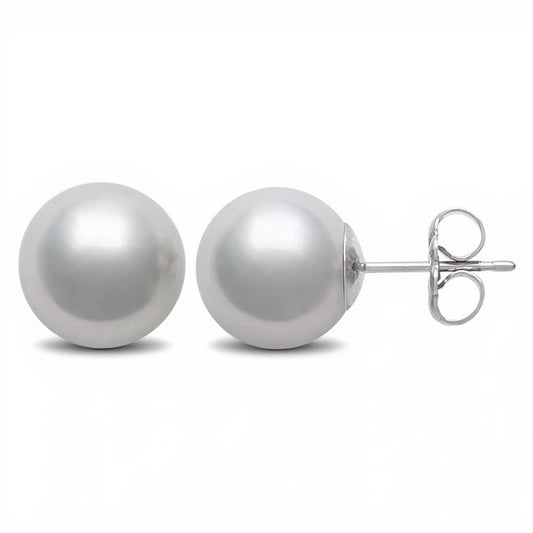 ReMARKable Designs Stud Color Gemstone Earrings in 14 Karat White with 2 South Sea Pearls 10mm-11mm
