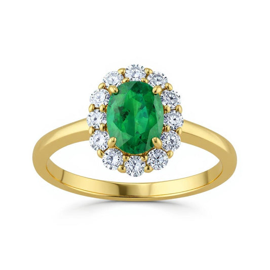 David Kord Precious Color Collection Color Gemstone Ring in 18 Karat Yellow Gold with 1 Oval Emerald 0.63ctw, Size 6.5
