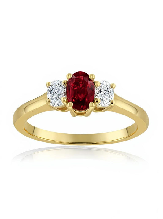 David Kord Color Gemstone Ring in 18 Karat Yellow Gold with 1 Oval Ruby 0.54ctw