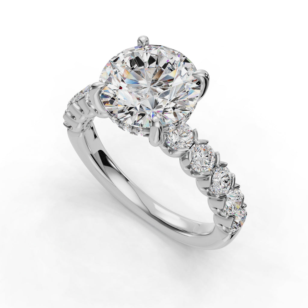 Round diamond ring with side stones.