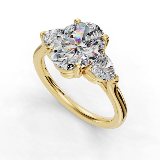 Gold ring with three large round diamonds.