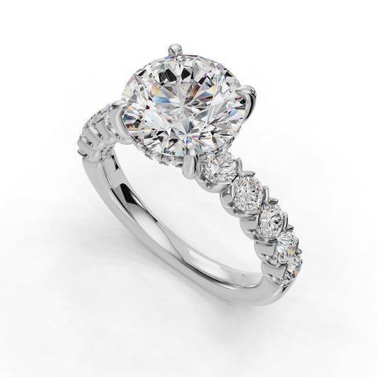 Round diamond ring with side stones.