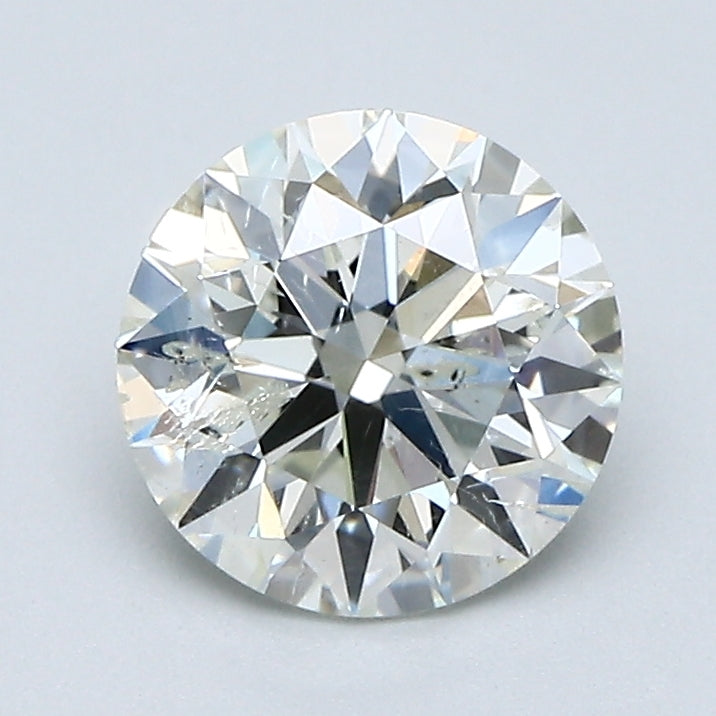 Round diamond, 1.61 carats, I1 clarity, J color.