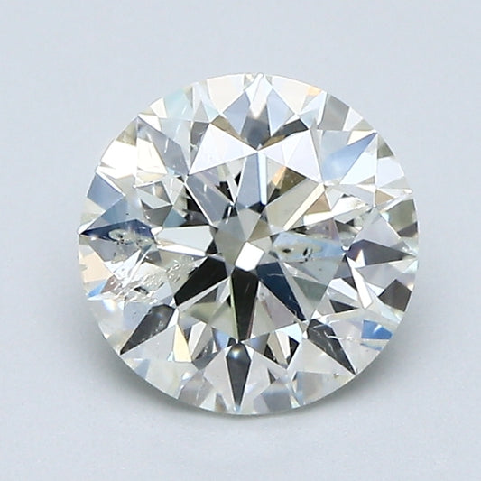 Round diamond, 1.61 carats, I1 clarity, J color.