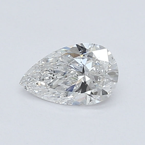 Pear-shaped diamond, brilliant facets, clear sparkle.