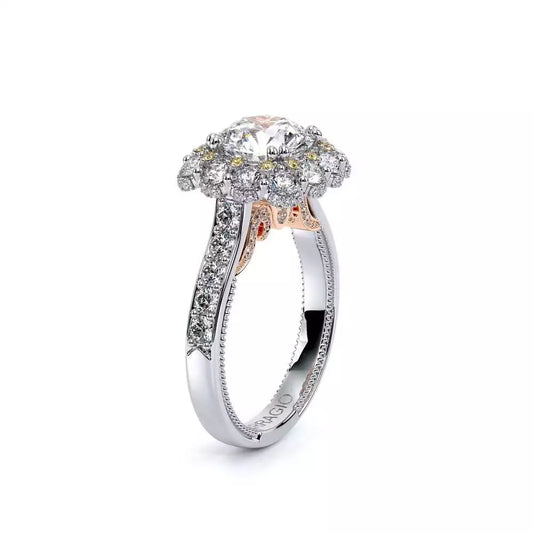 VERRAGIO Hidden Accent Halo Natural Diamond Semi-Mount Engagement Ring in 14 Karat White - Rose with 58 Round Diamonds, Clarity: VS2, Color: F/G, totaling 0.28ctw