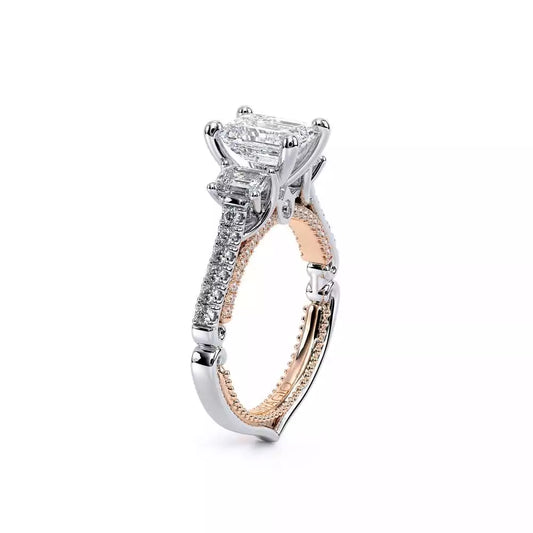 VERRAGIO Hidden Accent Three Stone Natural Diamond Semi-Mount Engagement Ring in 18 Karat White - Rose with 2 Emerald Diamonds, Color: F/G, Clarity: VS2, totaling 0.40ctw