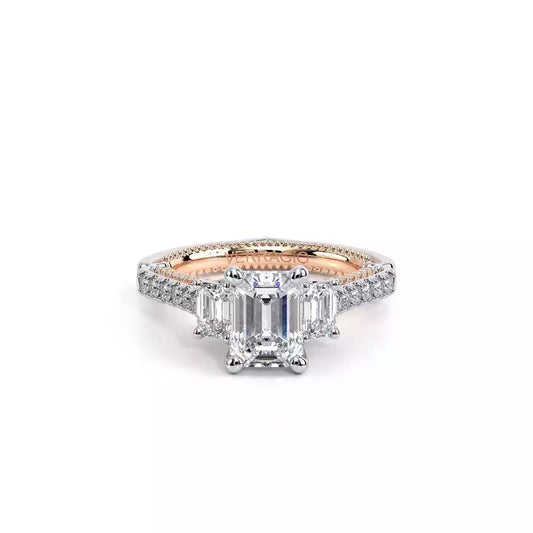 VERRAGIO Hidden Accent Three Stone Natural Diamond Semi-Mount Engagement Ring in 18 Karat White - Rose with 2 Emerald Diamonds, Color: F/G, Clarity: VS2, totaling 0.40ctw