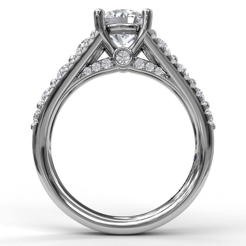 14K white gold diamond semi-mount ring.