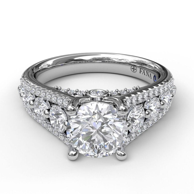 Diamond semi-mount ring, white gold, intricate design.