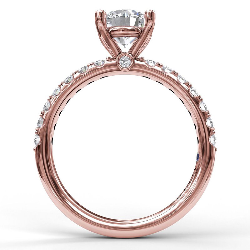 Rose gold diamond semi-mount engagement ring.