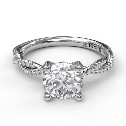 White gold ring with round diamond accents.