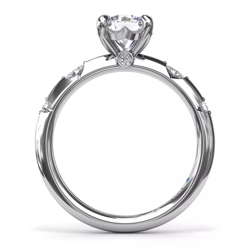 14K white gold ring with round diamonds.