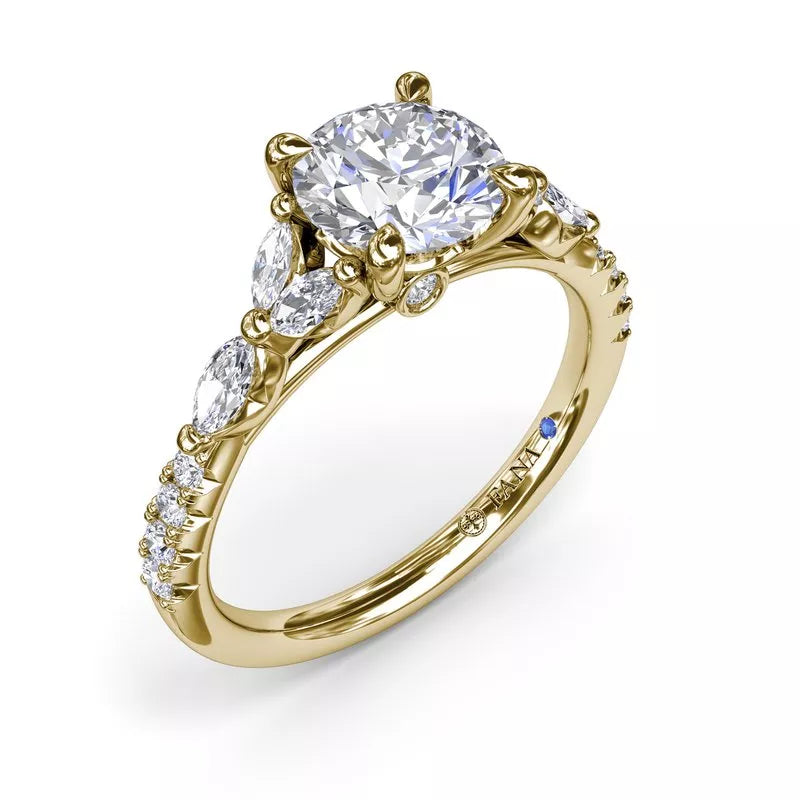 Yellow gold ring with round diamonds.