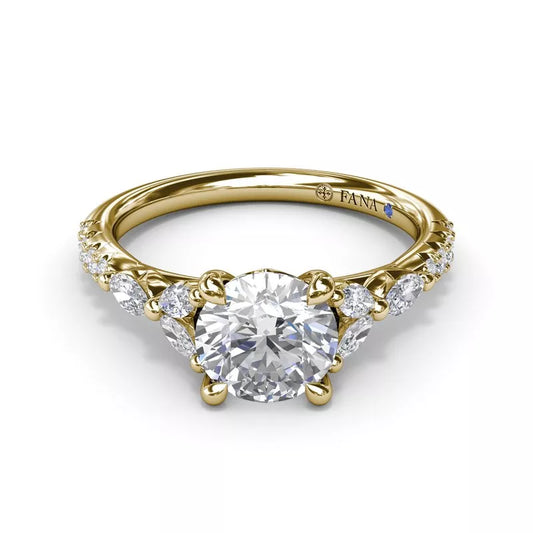 Yellow gold ring with round diamonds.