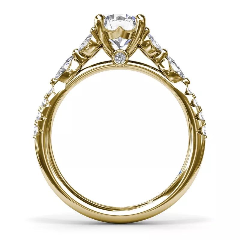 Yellow gold ring with round diamonds.