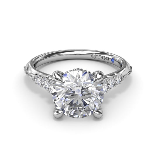 14K white gold ring with side diamonds.