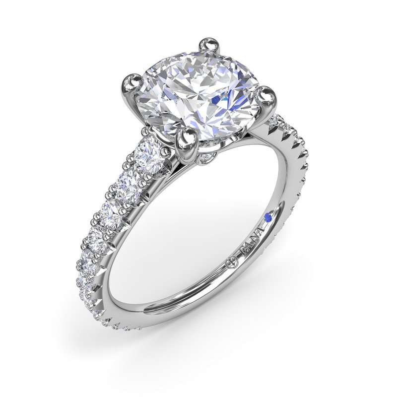 14K white gold diamond semi-mount ring.
