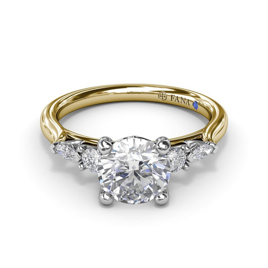14K white-yellow diamond semi-mount ring.