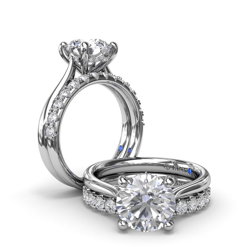 14K white gold diamond semi-mount ring.