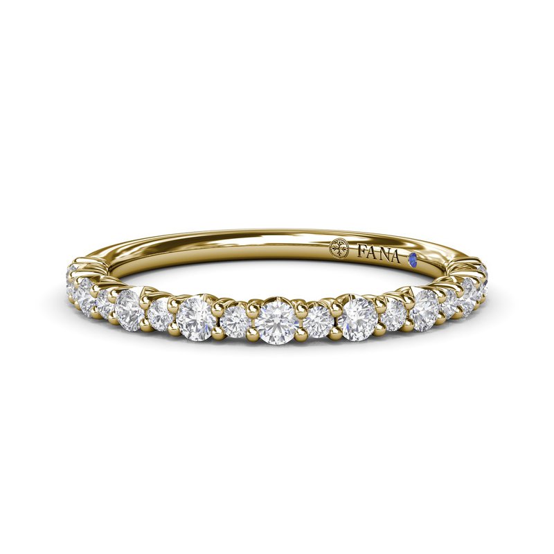 Yellow gold band with round diamonds.