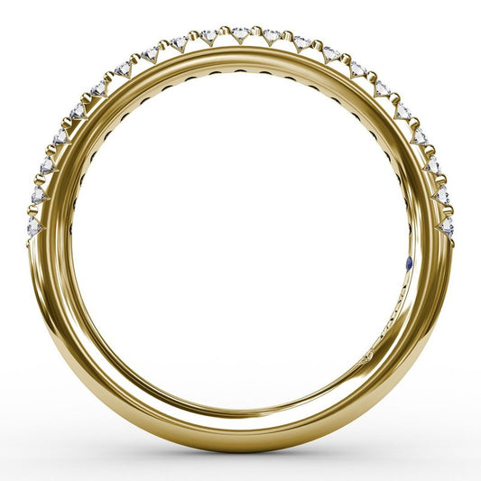 14K yellow gold band with round diamonds.