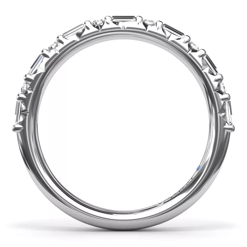 Emerald-cut diamond band in white gold.