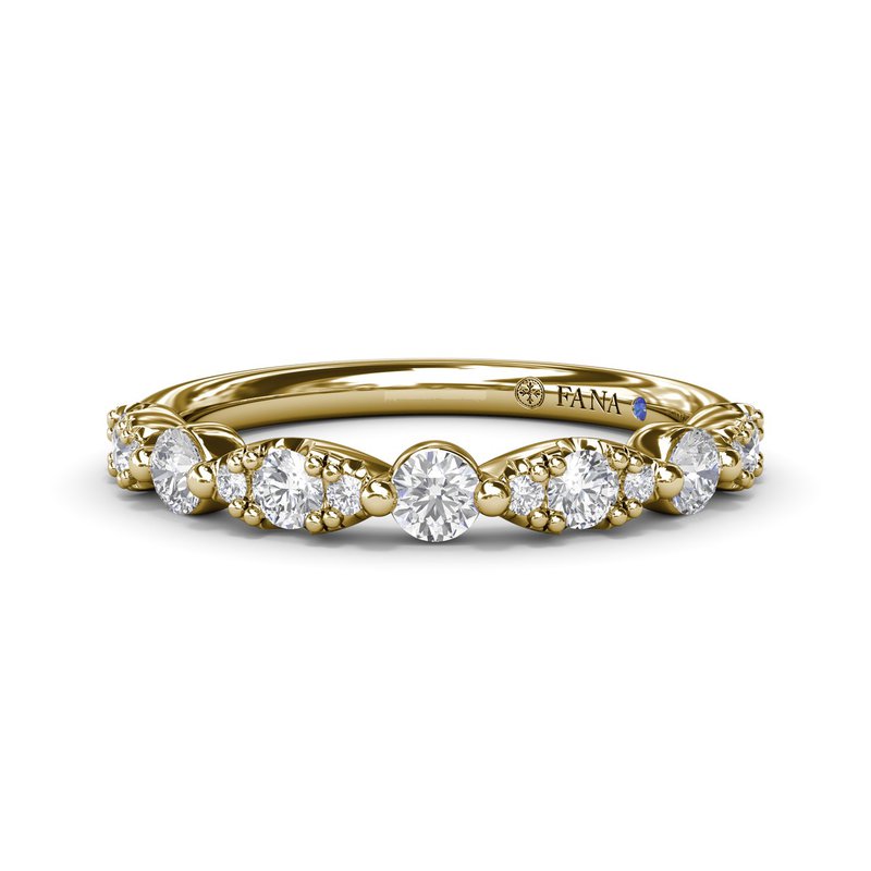 Yellow gold band with various diamond shapes.