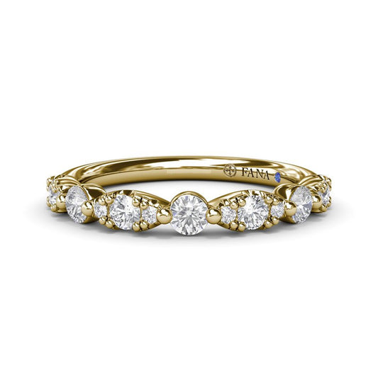 Yellow gold band with various diamond shapes.